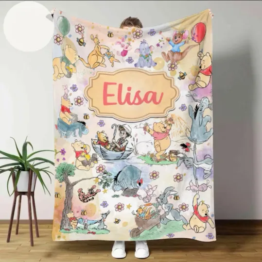 Discover Personalized Disney Winnie The Pooh Sketch Bear Hundred Acre Wood Fleece Blanket