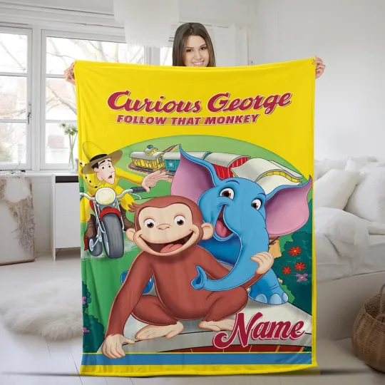 Personalized Curious George Blanket, Curious George Curious Fleece Blanket