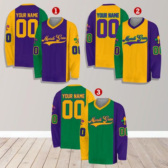 Discover Personalized Mardi Gras Hockey Jersey, Custom Name Mardi Gras Hockey Jersey, Hockey Jersey Uniform For Hockey Fans, Mardi Gras Outfit