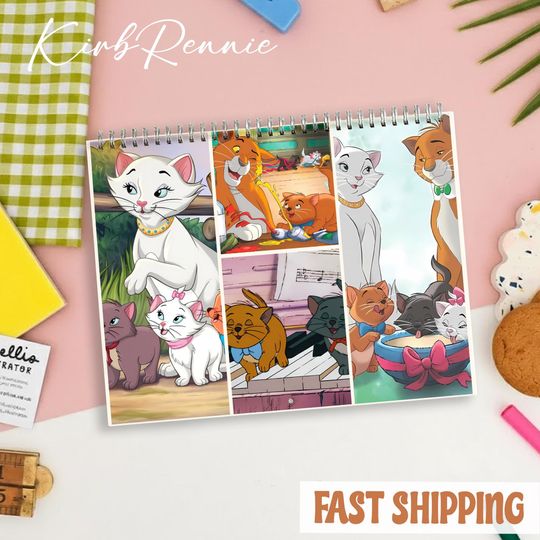 Discover The Aristocats Calendar, Disney Theme, Disney Cats, Calendar with Wooden Stand, Disney Lover Gift