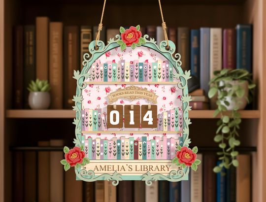 Discover Personalized Floral Library Wooden Books Read Tracker | Vintage Style Custom Reading Log Sign