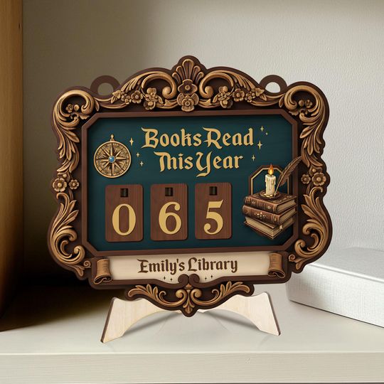Discover Personalized Vintage Book Tracker Sign  Books Read This Year Counter with Custom Name, Ornate Library Wall Decor, Gift for Book Lovers