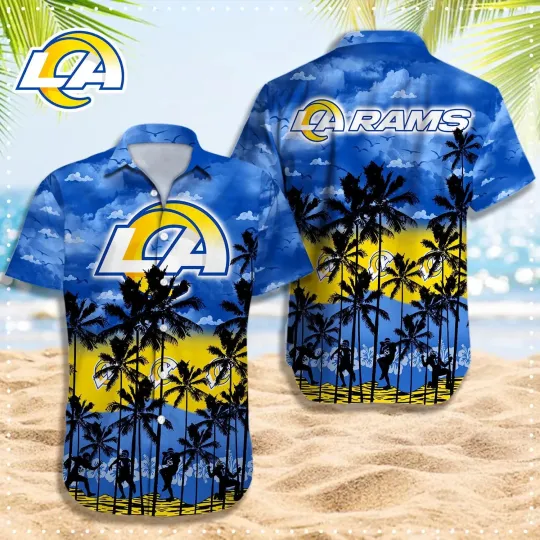 Discover Los Angeles Football Team Ramss Hawaiian Button Down Shirt Unisex Adults S-5XL