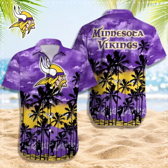 Discover Minnesota Football Team Vikingss Hawaiian Button Down Shirt Unisex Adults S-5XL