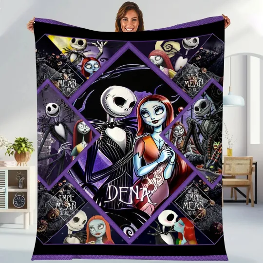 Personalized Jack Skellington Sally Blanket The Nightmare Before Fleece Blanket