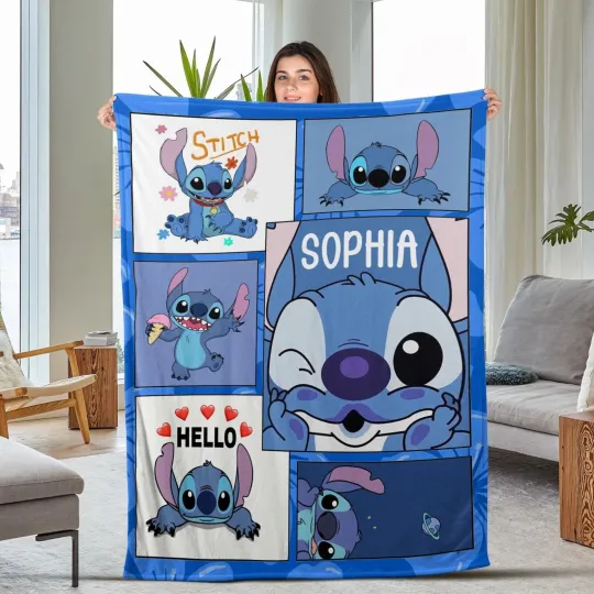 Discover Personalized Stitch Blanket, Stitch Baby Fleece Blanket, Lilo Fleece Blanket