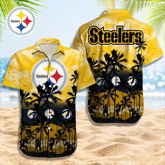 Discover Pittsburgh Football Team Steelerss Hawaiian Button Down Shirt Unisex Adults