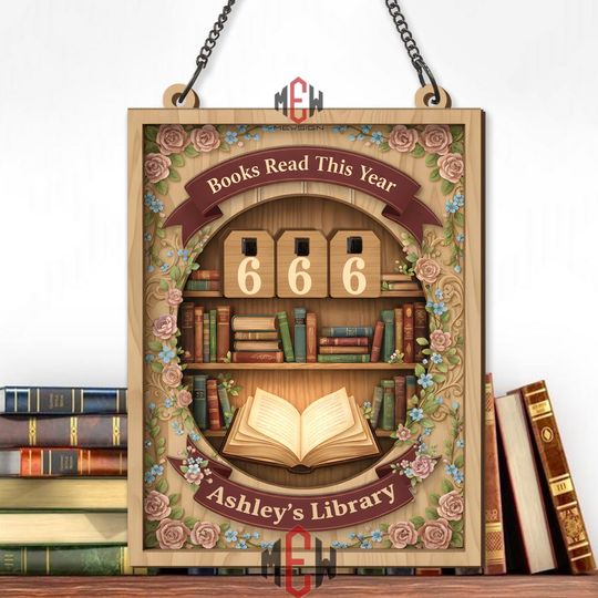 Discover Books Read This Year Tracker, Floral Bookshelf Reading Sign, Book Lover Gift, Reading Counter For Kids, Personalized Library Shelf Decor