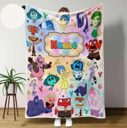 Discover Personalized Disney Inside Out 2 Watercolor Characters Fleece Blanket