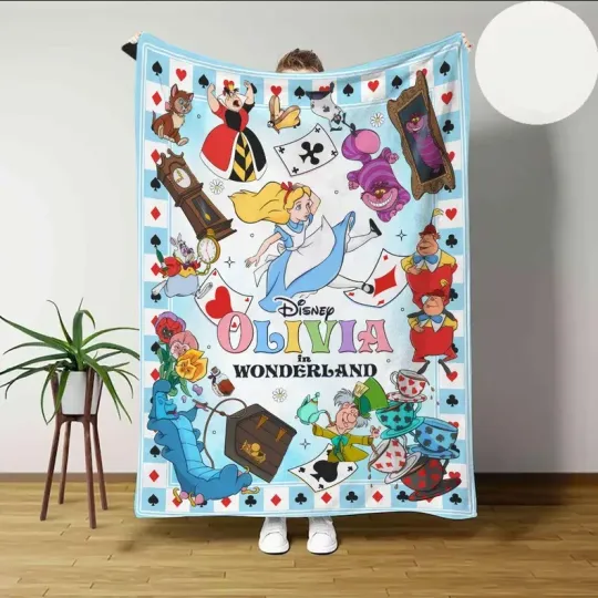 Discover Personalized Disney Alice In Wonderland White Rabbit Queen Fleece Blanket