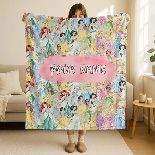 Discover Personalized Disney Watercolor Princess Cartoon Collage Cozy Fleece Blanket
