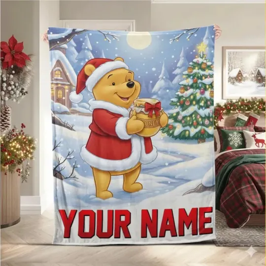 Discover Disney Winnie The Pooh Christmas Fleece Blanket