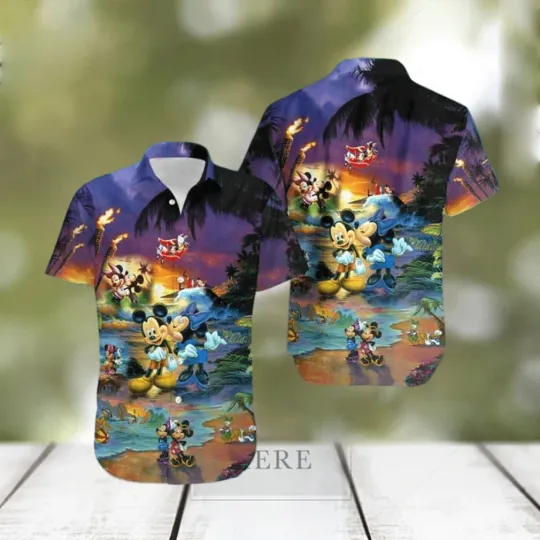 Discover Mickey Minnie Mouse Mouse Hawaiian Shirt Sunset Beach Gift For Disney Lovers