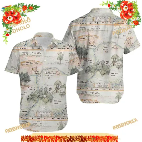Discover Hundred Acre Wood Map Disney Winnie The Pooh Hawaiian Shirt