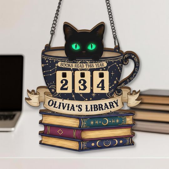 Discover Custom Books Read Tracker, Black Cat Bookshelf Decor, Books Read This Year Counter, Reader Gift, Book Lover, Bookish Gift, Library Sign