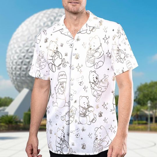 Discover Vintage Cartoon Bear Hawaiian Shirt, WDW Bear Beach Button-Up, Unisex Summer Vacation Shirt