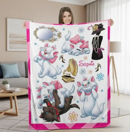 Discover Custom Name Aristocat Cartoon Blanket, Personalized Name Movie Fleece Blanket