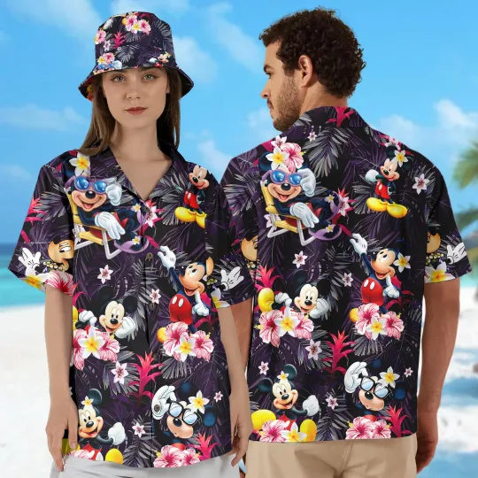 Discover Mickey Mouse Floral Summer Trip Family Hawaiian Shirt for Men and Women