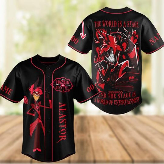 Custom Hazbin Hotel Baseball Jersey Alastor Baseball Shirt The World Is a Stage Baseball Jersey