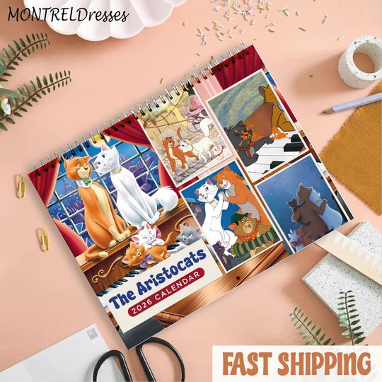 Discover The Aristocats Calendar, Disney Theme, Disney Cats, Calendar with Wooden Stand, Disney Lover Gift, Custom Year, 2026, 12 Month