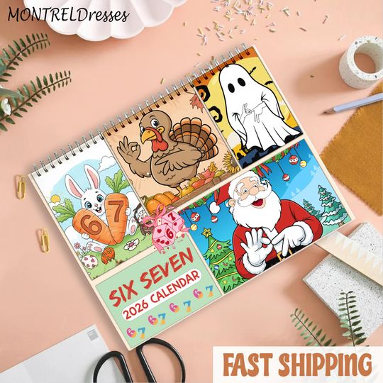 Discover Six Seven 2026 Wall Calendar, Cute Holiday Cartoon Calendar, Fun Seasonal Art for Children