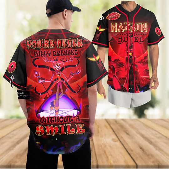Custom Hazbin Hotel Baseball Jersey, Personalized Alastor Cartoon Demon Jersey, Gothic Anime Baseball Shirt, Fan Gift