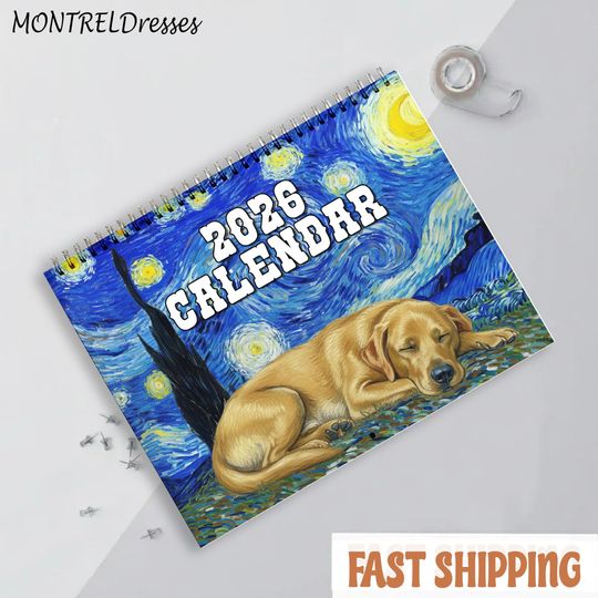 Discover Dog Van Gogh Art Calendar, Wall Calendar 2026,  Gift for Animal and Art Lovers, Funky Dog Decor