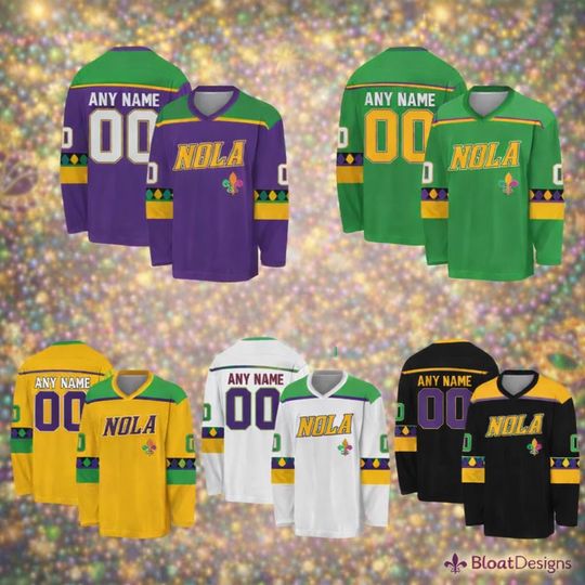 Discover Personalized Mardi Gras Hockey Jersey, Custom Name Mardi Gras Hockey Jersey, Hockey Jersey Uniform For Hockey Fans, Mardi Gras Outfit