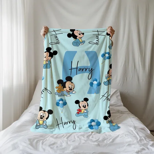 Discover Fleece Blanket Funny Baby Mickey Happy 13