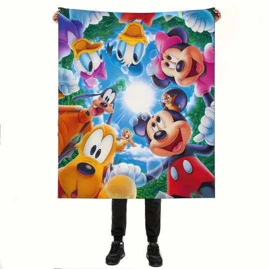 Discover Disney  Mickey & Minnie Mouse Camping Fleece Blanket Cozy Home Decor