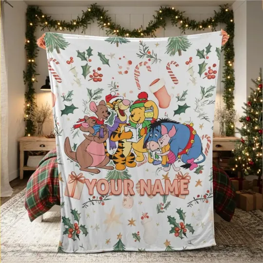 Discover Fleece Blanket Funny Christmas Winnie The Pooh Movie Happy 9