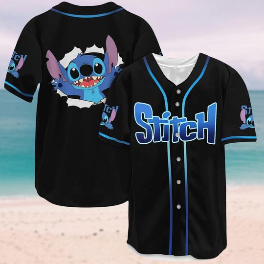 Discover Stitch Baseball Jersey Disney Lilo and Stitch Cartoon Shirt for Men and Women Ohana Means Family Outfit