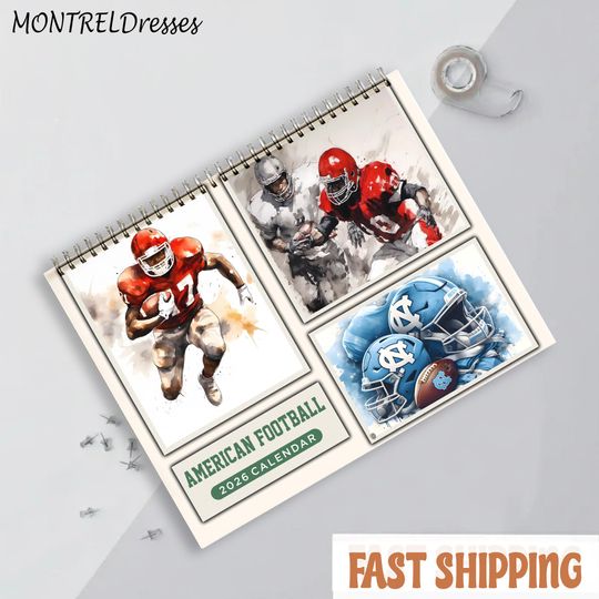 Discover Football Calendar, Colorful Sport Illustration Wall Art, Monthly Sports Poster for Football Fans