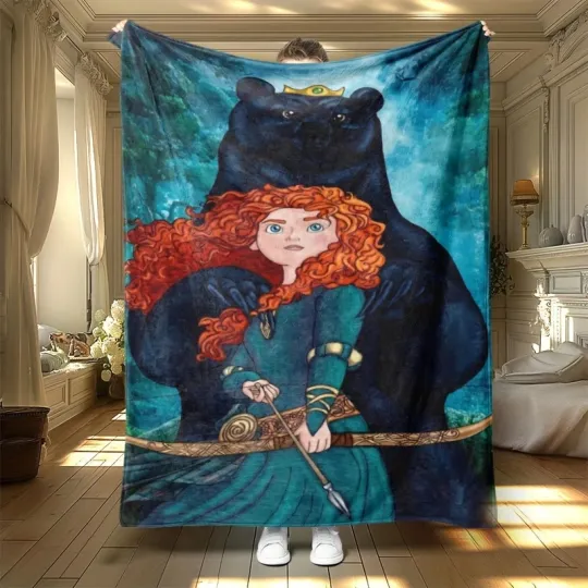 Discover Disney  Bear Brave Camping Fleece Blanket Cozy Home Decor