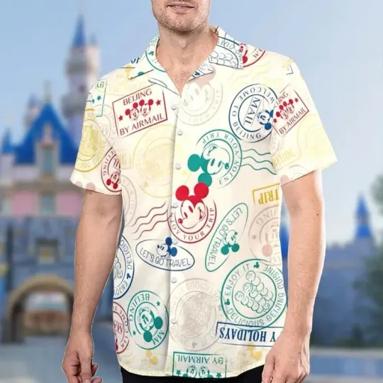 Discover Mickey Stamp Hawaiian Shirt for Men and Women