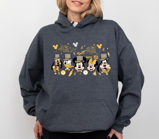 Discover Retro Mickey And Friends New Year Fireworks Hoodie, Happy New Year Hoodie, Disney New Years Eve Hoodie, Disney Trip Hoodie