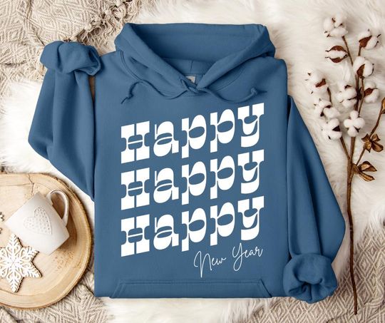 Discover Retro Happy New Year Hoodie  Cozy Winter Pullover