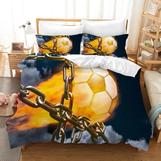 Discover 3D Football Chain Fire Quilt Cover Set with Pillowcases