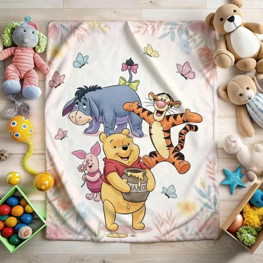 Discover Disney  Winnie The Pooh Christmas Fleece Blanket Sofa HomeDecor