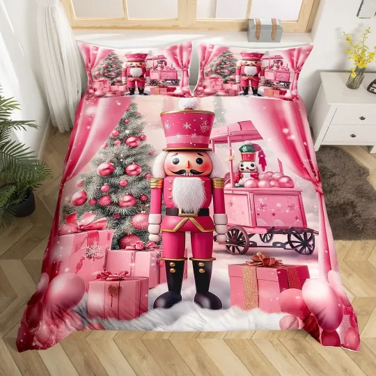 Discover Christmas Nutcracker King Size Duvet Cover Set with Winter Xmas Tree Bedding 3pcs