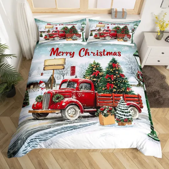 Discover Merry Christmas Duvet Cover Set for Boys and Girls, Full Size with Cedar Holiday Decoration
