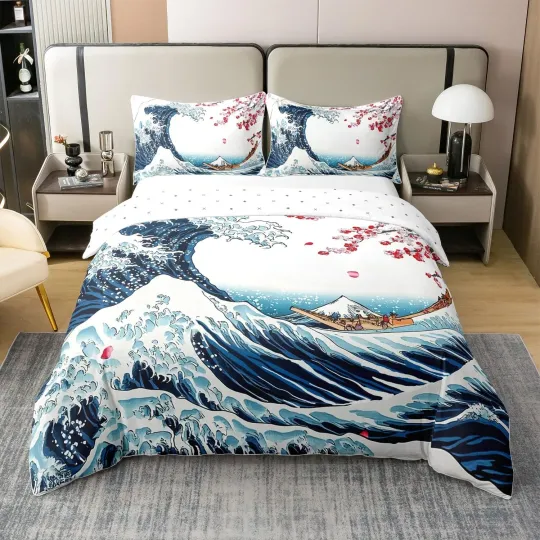 Discover Ocean Wave 100% Cotton Duvet Cover for Boys and Girls Twin Size Cherry Blossoms