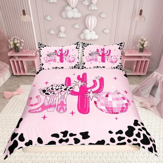 Discover Western Cowboy Duvet Cover and Bedding Set with Cowgirl Design in Pink and Black