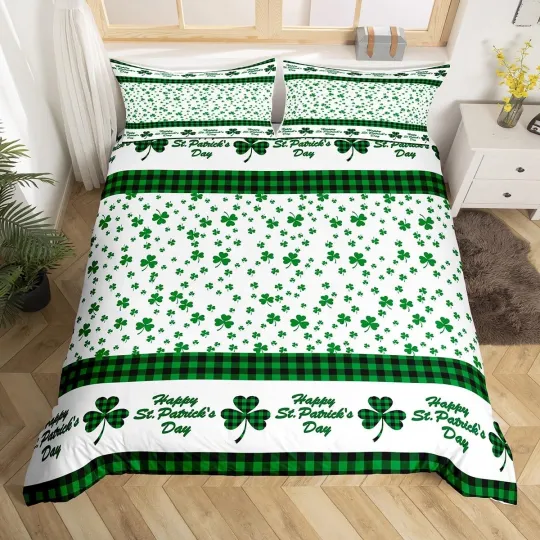 Discover St. Patrick's Day Bedding Set with Green Leaves Duvet Cover for Teens