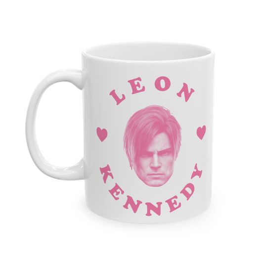 Discover Leon S. Kennedy Pink Heart Ceramic Mug, (11oz, 15oz), Leon S. Kennedy RE9 mug