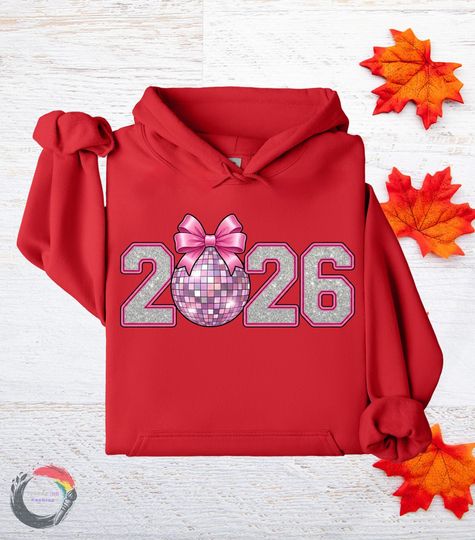 Pink Coquette New Year 2026 Hoodie: Retro Disco Ball Women Sweater