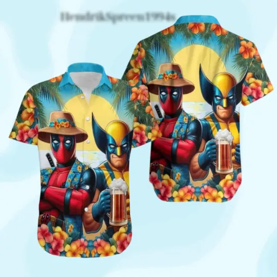 Discover Deadpool And Wolverine Button Shirt, Disney Marvel Friends 3D HAWAII SHIRT
