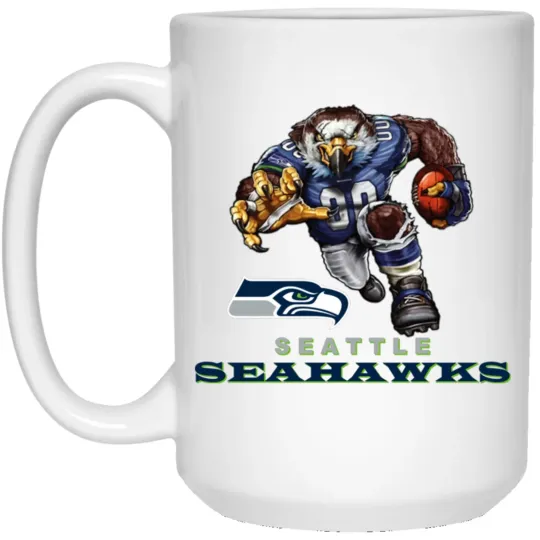 Seattle Seahawks Blitzz Logo Player Mascot White Ceramic Coffee Mug Cup