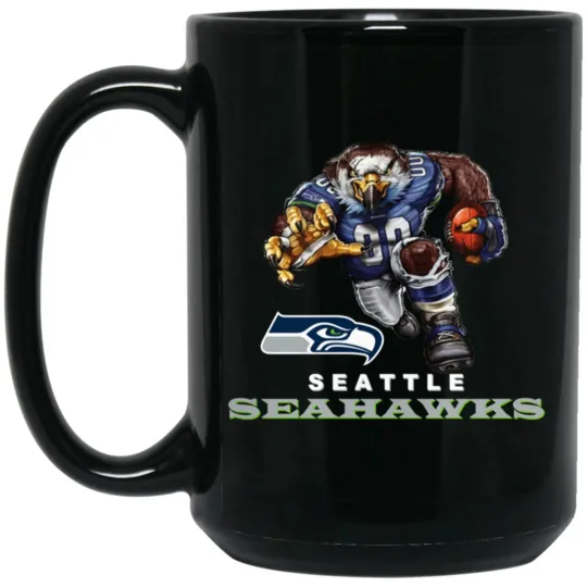 Seattle Seahawks Blitzz Logo Player Mascot Black Ceramic Coffee Mug Cup