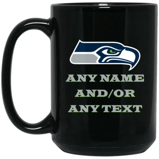 Custom Personalized Seattle Seahawks Black Ceramic Coffee Mug Cup
